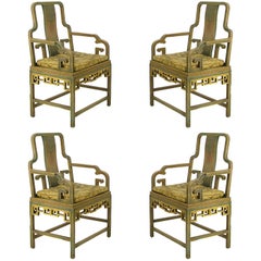 Four Gump's 1940s, Hand-Painted Chinoiserie Armchairs