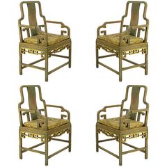 Four Gump's 1940s, Hand-Painted Chinoiserie Armchairs 4