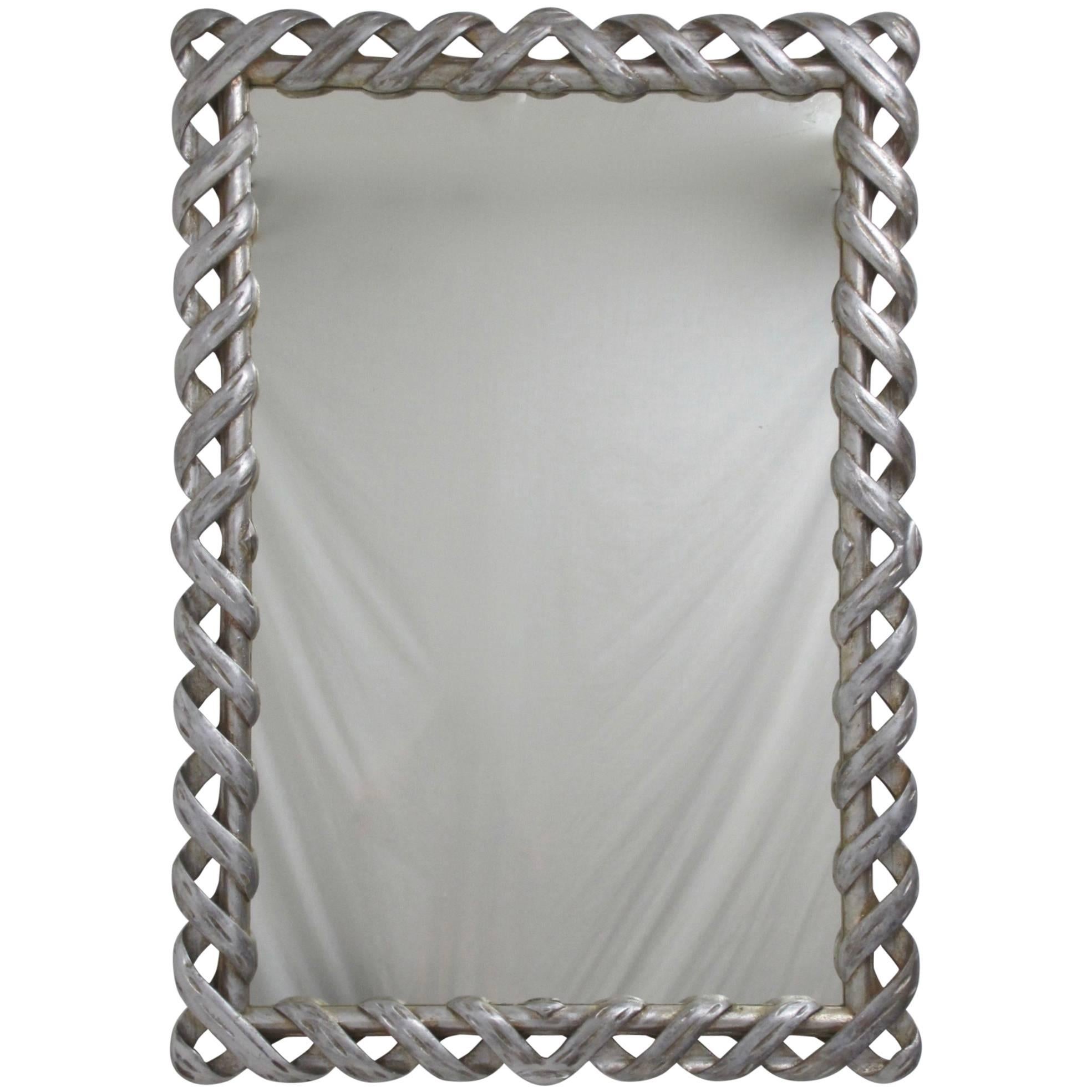 stylish mid century Italian carved and Silvered Wood framed Mirror