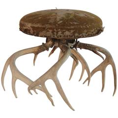Antique American Suede and Horn Stool