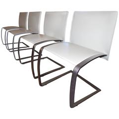 Italian Modern Dining Chairs, set of 4 Leather and Stainless steel chairs