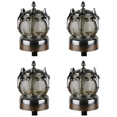 Vier Art Deco Lampen aus Leichenwagen / Bestattungswagen