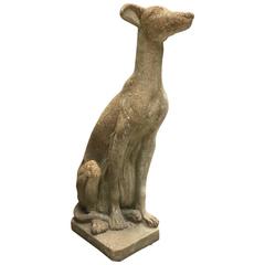 Retro Cast Stone Sculpture of a Seated Greyhound