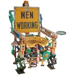 Vintage 20th Century Folk Art Sculpture "Men Working Chair" by Phil Rowe