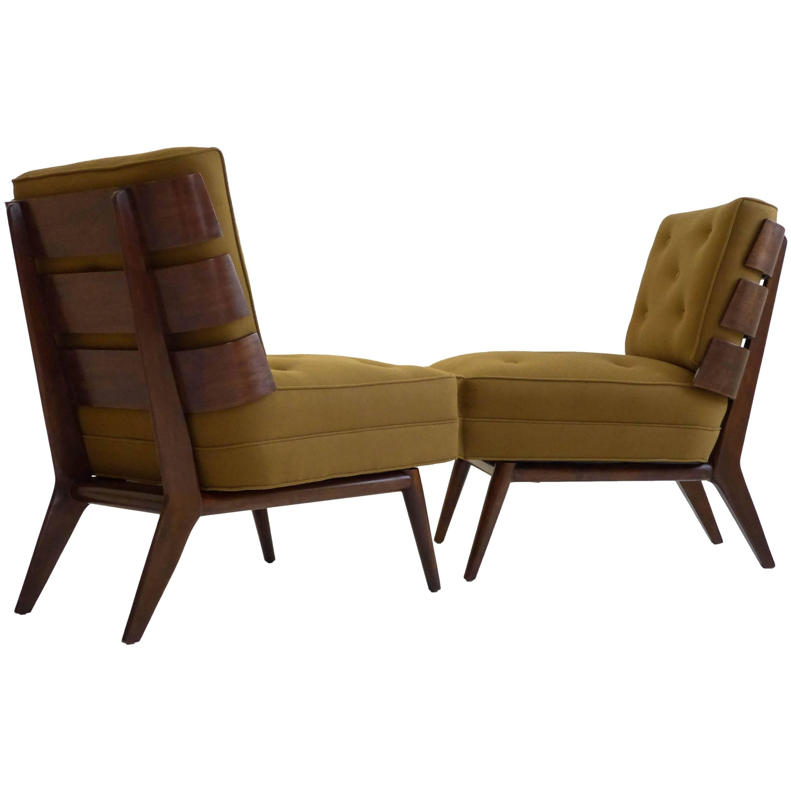 Rare Pair of Robsjohn-Gibbings Slat-Back Lounge Chairs