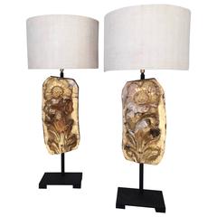 Antique Pair of 19th Century Gold Gilt Fragments as Lamps
