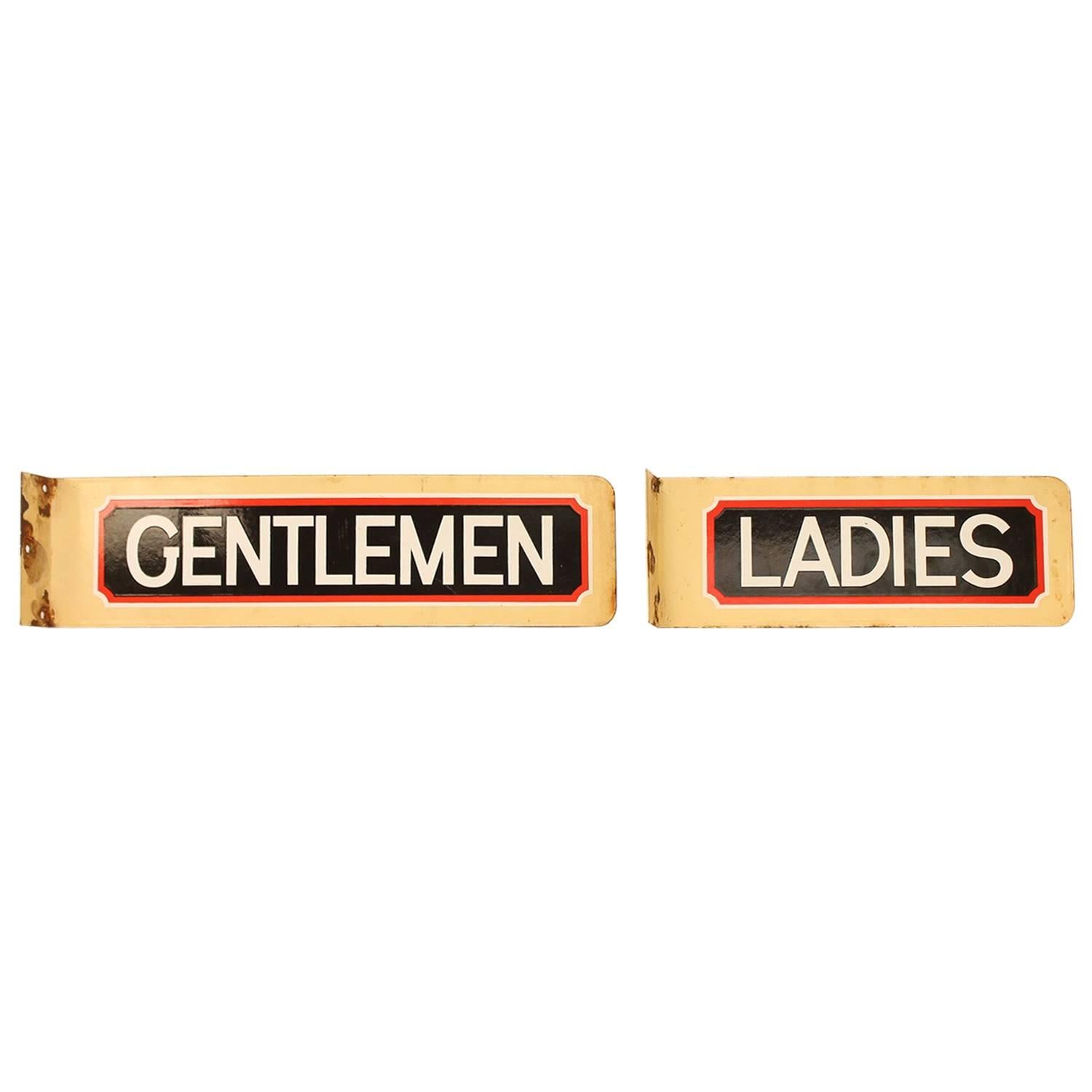 1930s Double-Sided Porcelain Restroom Signs