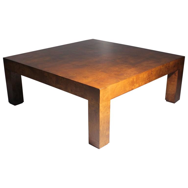 Milo Baughman Burl Patchwork Parsons Coffee Table At 1stdibs