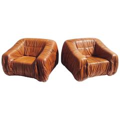 Leather "Piumino" Club Chairs by De Pas, D'urbino and Lomazzi for Dell'Oca, 1970