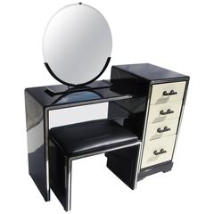 Norman Bel Geddes Art Deco Vanity Dressing Table, Seat and Mirror for Simmons