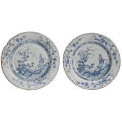 Pair of 18th Century Blue and White English Delft Plates