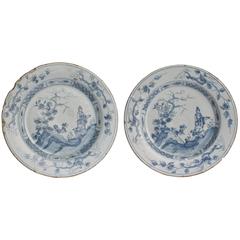 Pair of 18th Century Blue and White English Delft Plates