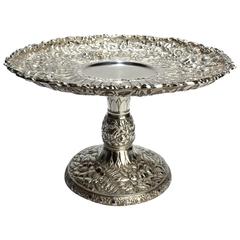 Antique Tiffany & Co Floral Repousse Sterling Silver Tazza or Cake Stand