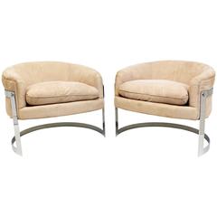 Milo Baughman Pair of Chrome Cantilevered Chairs