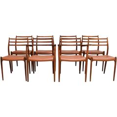 Eight Møller Chairs in Sculpted Rosewood 