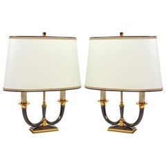 Elegant Pair of Faceted Bronze Lamps by Genet Michon