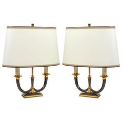 Elegant Pair of Faceted Bronze Lamps by Genet Michon 7