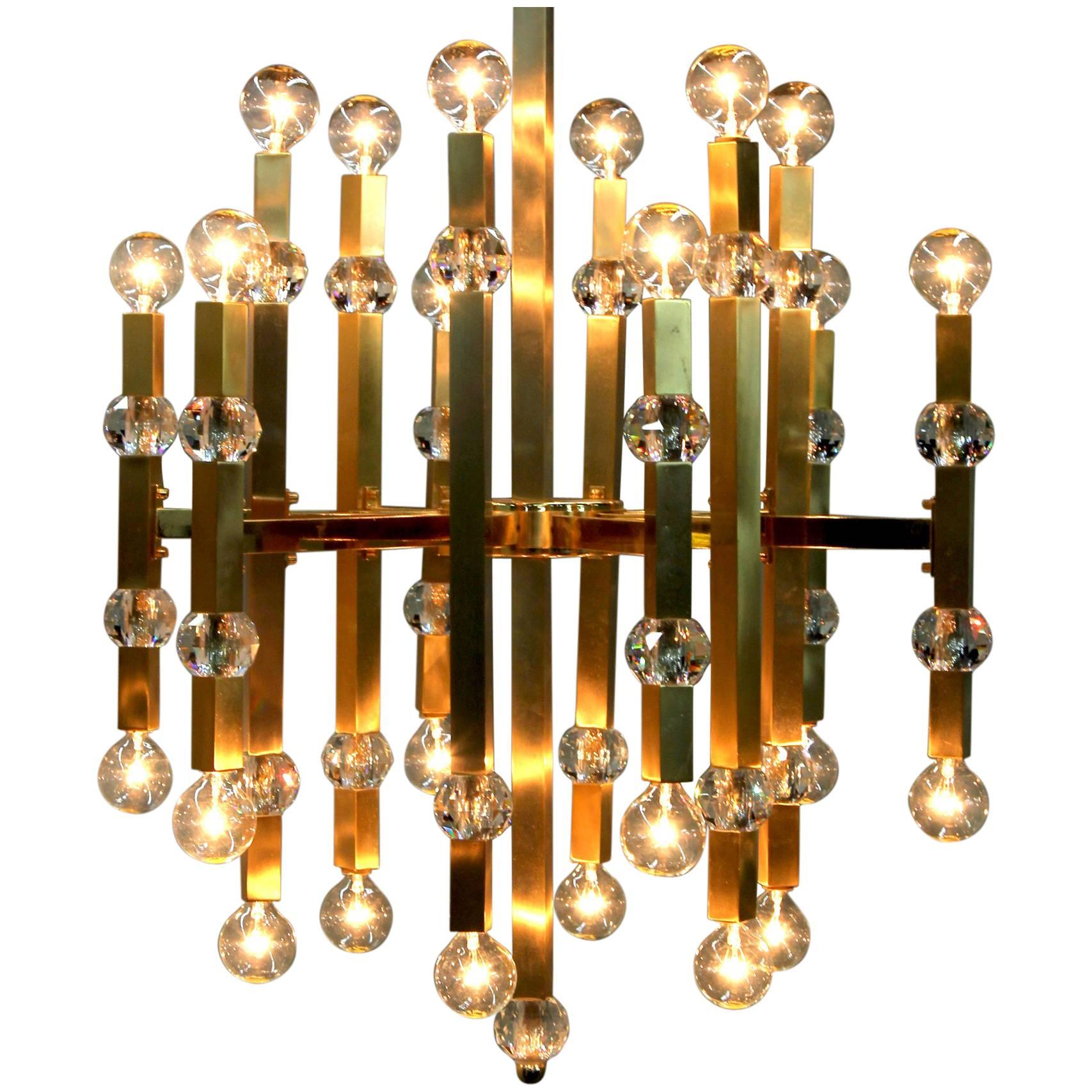 Striking Gaetano Sciolari Mid-Century Twenty-Four-Light Brass Chandelier