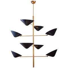Stunning Tall Pendant Chandelier in Brass and Enameled Metal 2