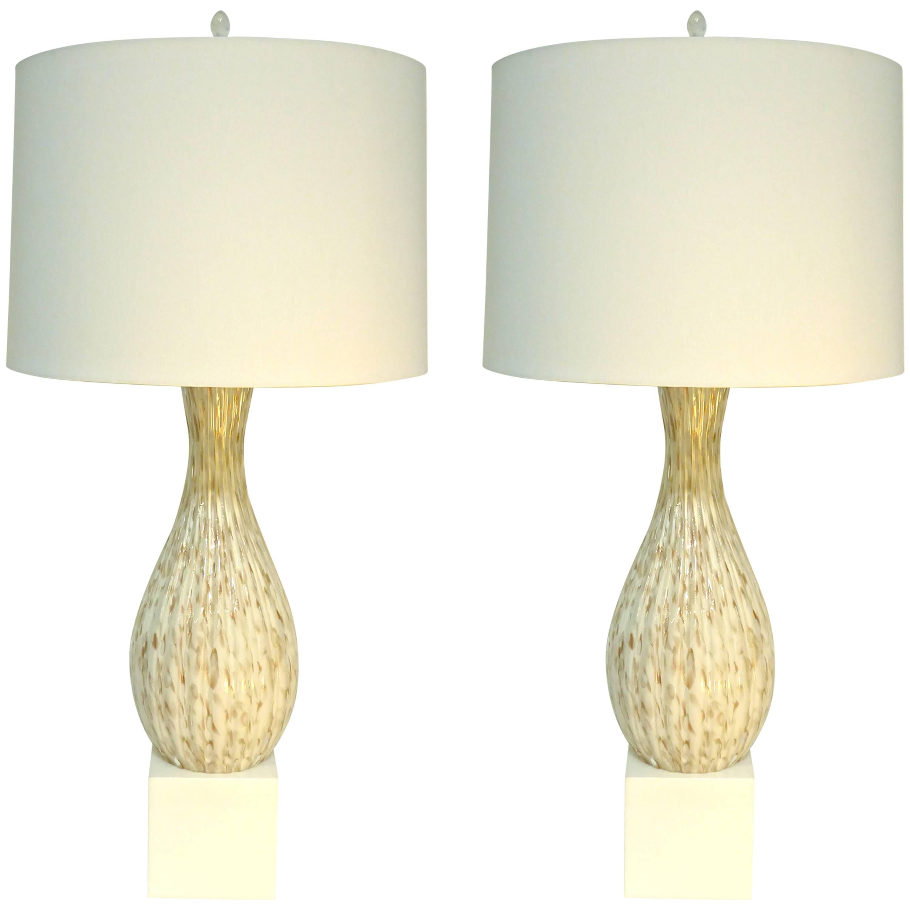 Pair of Monumental Murano Glass Lamps by Seguso For Sale