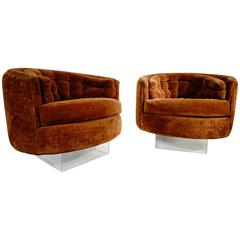 Stunning Milo Baughman Style Floating Tub Chairs