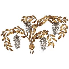 Large Italian Gold and Silver Gilt Metal Wisteria Wall Sconce 4