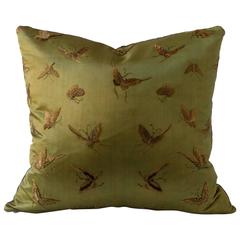 Vintage Chinese Butterfly Embroidery Cushion, Greens and Golds