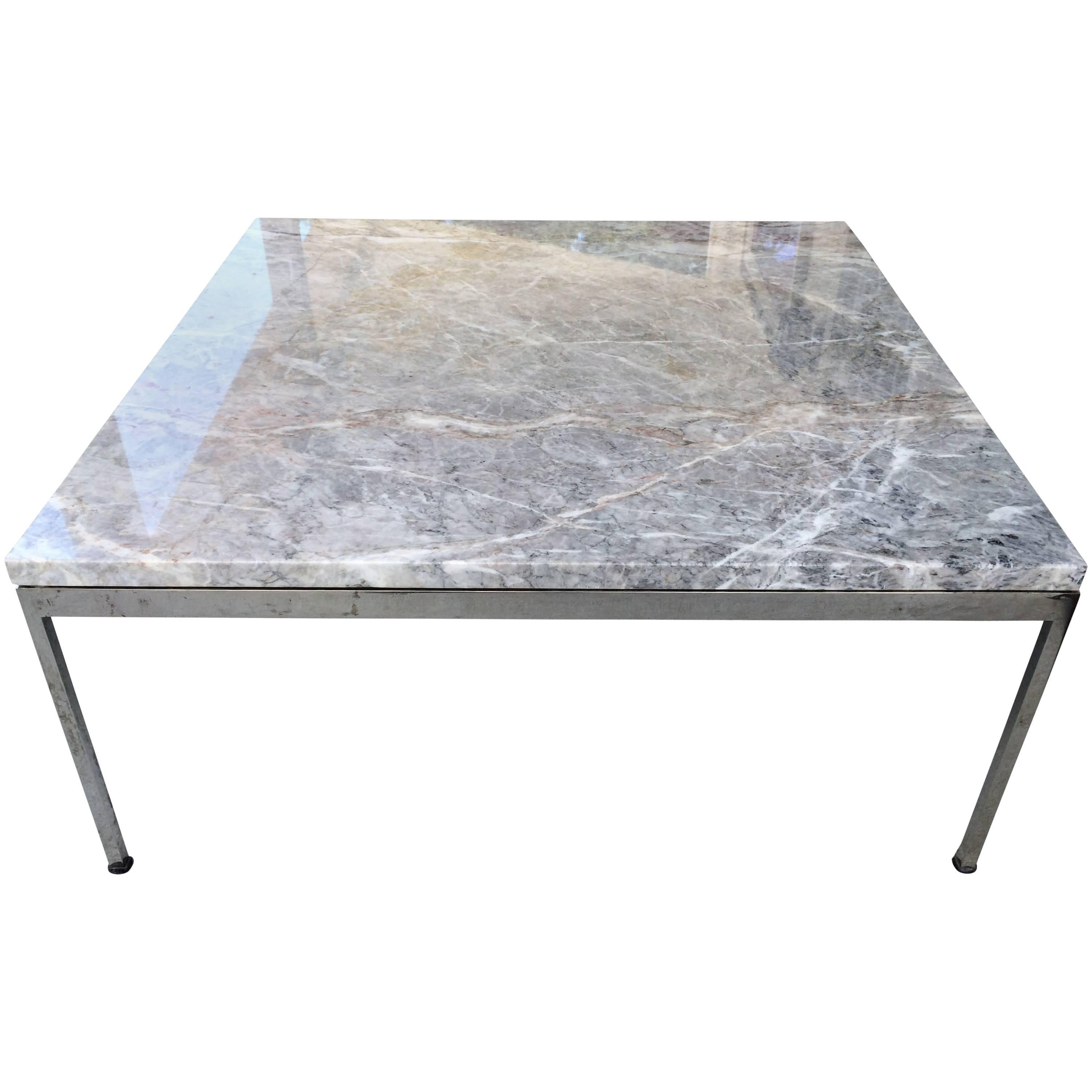 Sleek Chrome and Marble Coffee Table at 1stDibs
