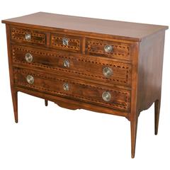French Louis XVI Walnut and Fruitwood Marquetry Commode