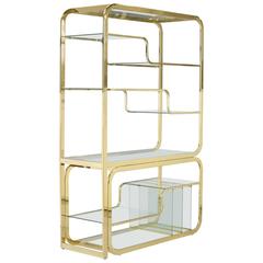 Milo Baughman for Design Institute of America Brass and Glass Etagere