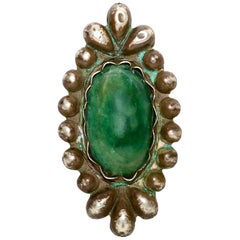 Rare William Spratling Brooch Sterling Silver with Mexican Cabochon Jade