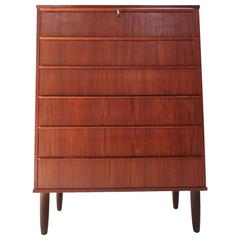 Danish Teak Tallboy Chest of Six Drawers Scalloped, Midcentury, 1960s