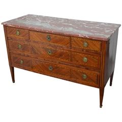 18th Century Louis XVI Veneered Commode, Original Marble Top