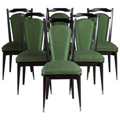 Set of Six Italian Ebonized Framed Dining Chairs, 1950s 7