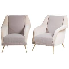 Pair of Carlo de Carli Velvet Upholstered Lounge Chairs, 1950s