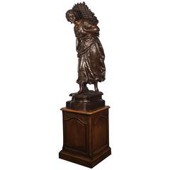 La Vendangeuse Original Nuanced Brown Patina Bronze by E. Rancoulet, Signed