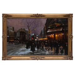 Les Grands Boulevards in Paris 1900 Oil on Original Canvas by F. Guisto