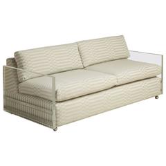 Rare Lucite and Chrome Detailed Upholstered Sofa, 1970s 2