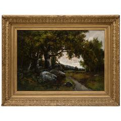 Forest Path in Fontainebleau Oil on Original Canvas by L.R Matifas
