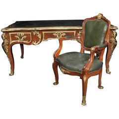 Vintage French Empire Style Partners Desk and Chair Set Writing Table
