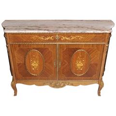 Louis XV Style Cabinet or Credenza Marquetry Inlay