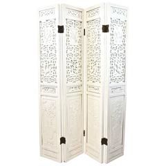 4-Panel Decorative Asian Floor Screen or Room Divider, Newly Lacquered