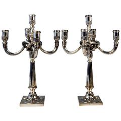 Silver German Pair of Candleholders Five Arms Koch and Bergfeld Bremen, c.1885