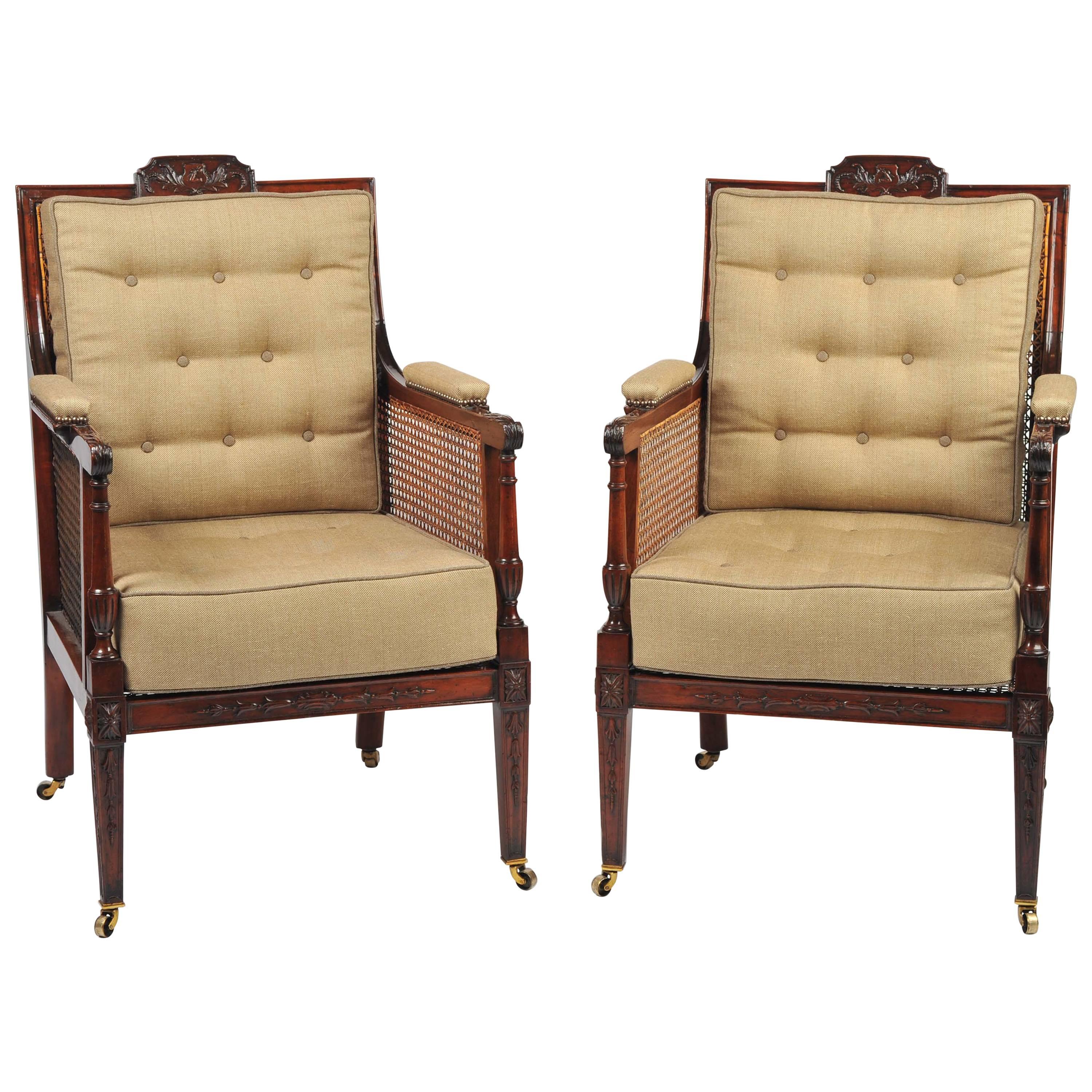 Pair of 19th Century Mahogany Caned Library Chairs