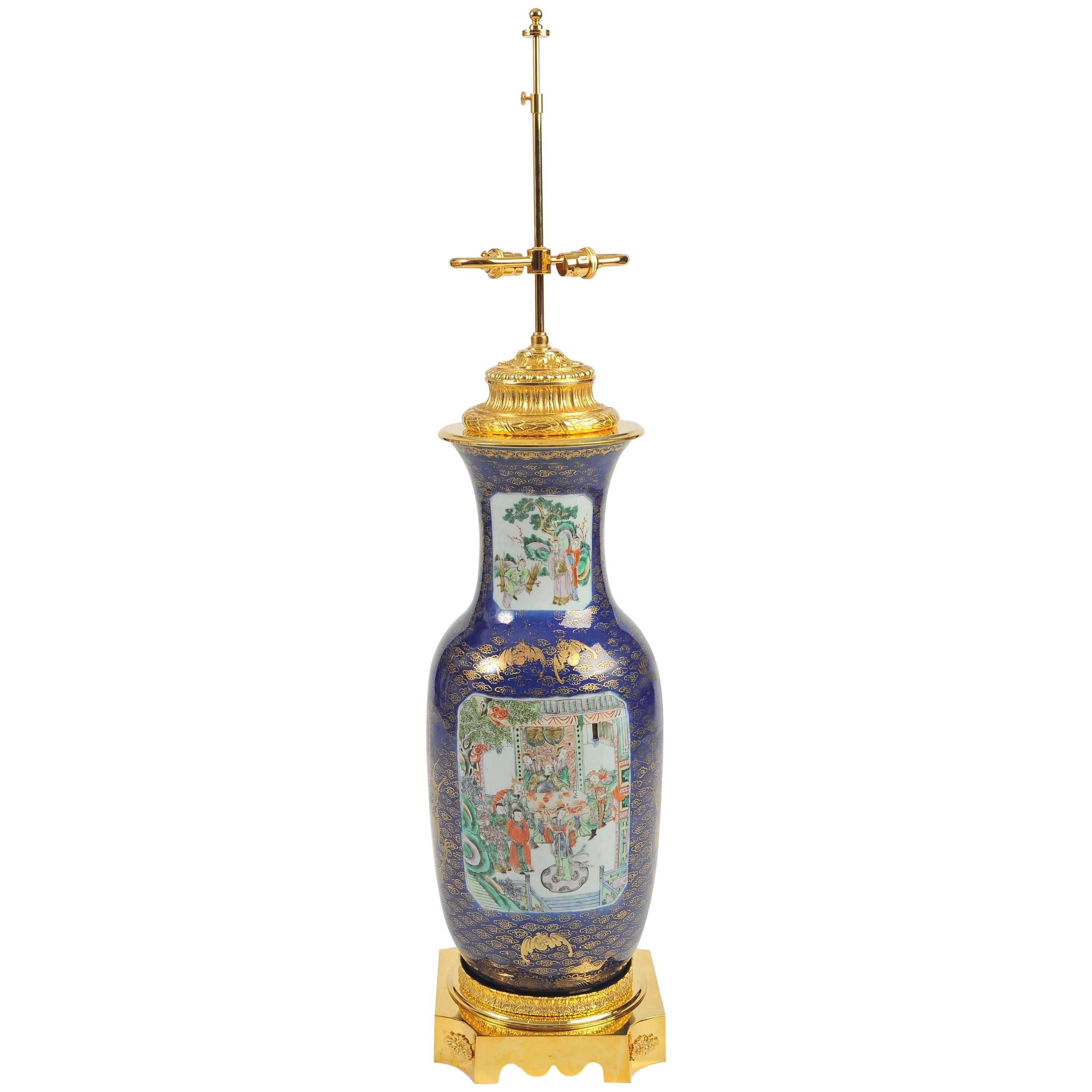 Late 19th Century Ormolu-Mounted Chinese Canton Vase with Family Figures