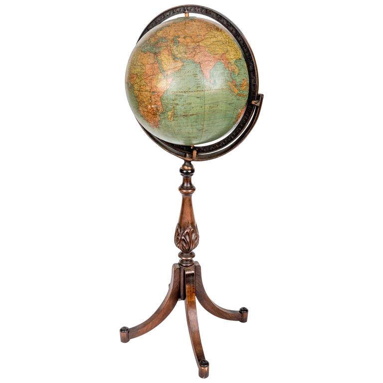 Early 20th Century Terrestrial Globe on Turned Walnut Stand