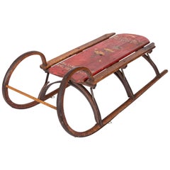 Antique 19th-Century Bentwood and Iron "Rams Horn" Sled