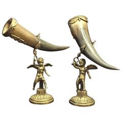 Pair of 19th Century Bronze-Mounted Trophy Horns