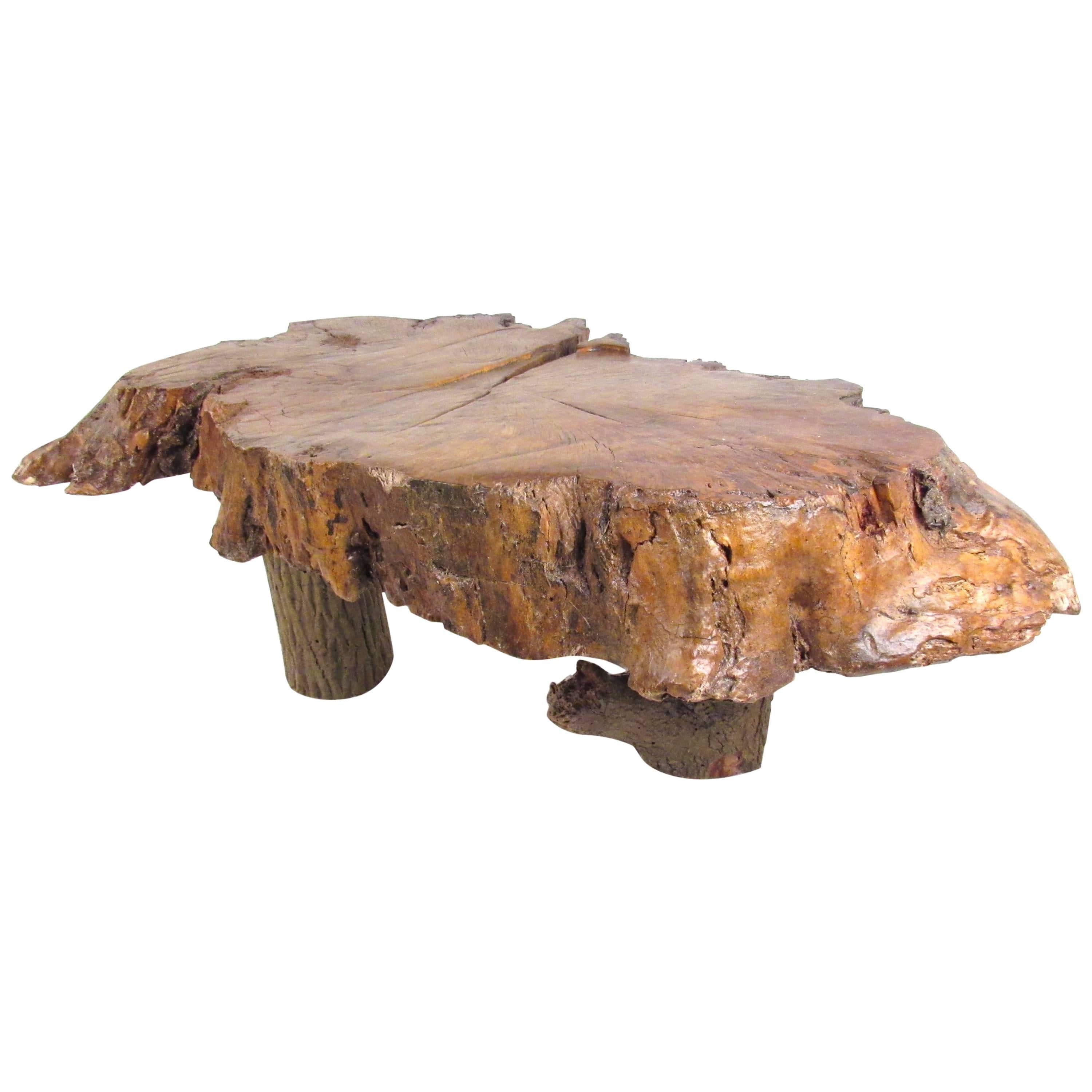 Vintage Rustic Free Edge Coffee Table, Natural Wood Slab For Sale at ...