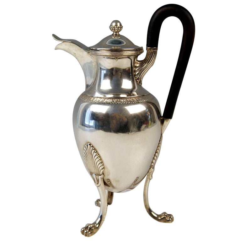 Silver Empire Chocolate Coffee Pot with Handle by F.Hellmayer Vienna, circa 1809 For Sale